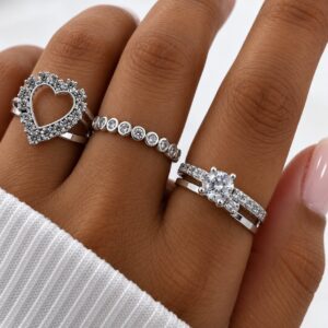 set x 3 anillos acero blanco