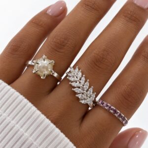 set x 3 anillos acero blanco