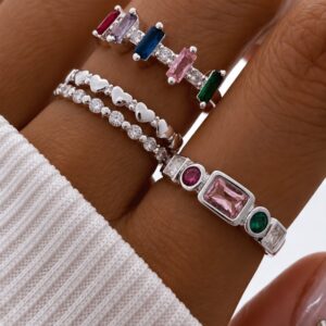 set x 3 anillos acero blanco