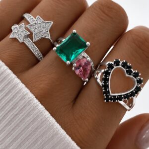 set x 3 anillos acero blanco