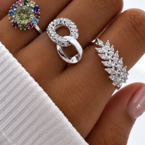 set x 3 anillos acero blanco