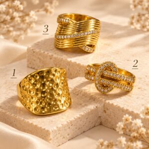 packs x 3 anillos acero dorado calidad premium